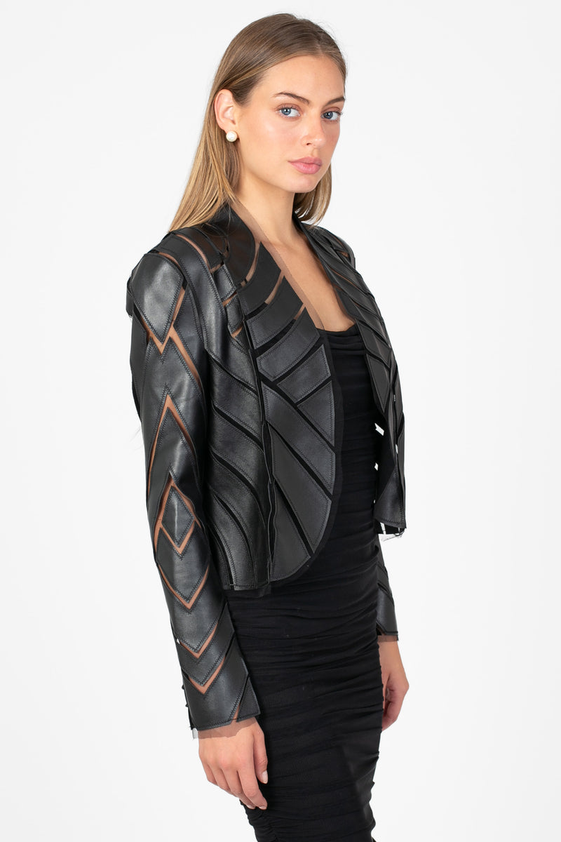 Noir Mesh Vegan Leather Jacket - honey