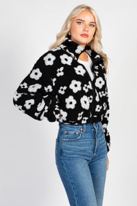 Lila Floral Print Sherpa Jacket