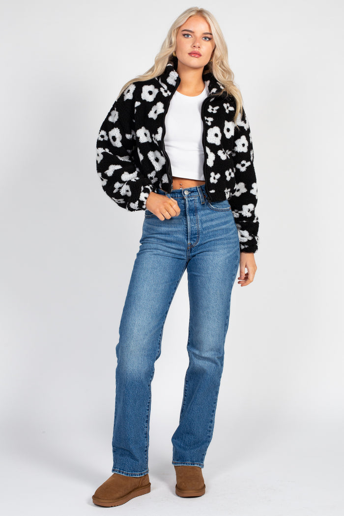 Lila Floral Print Sherpa Jacket