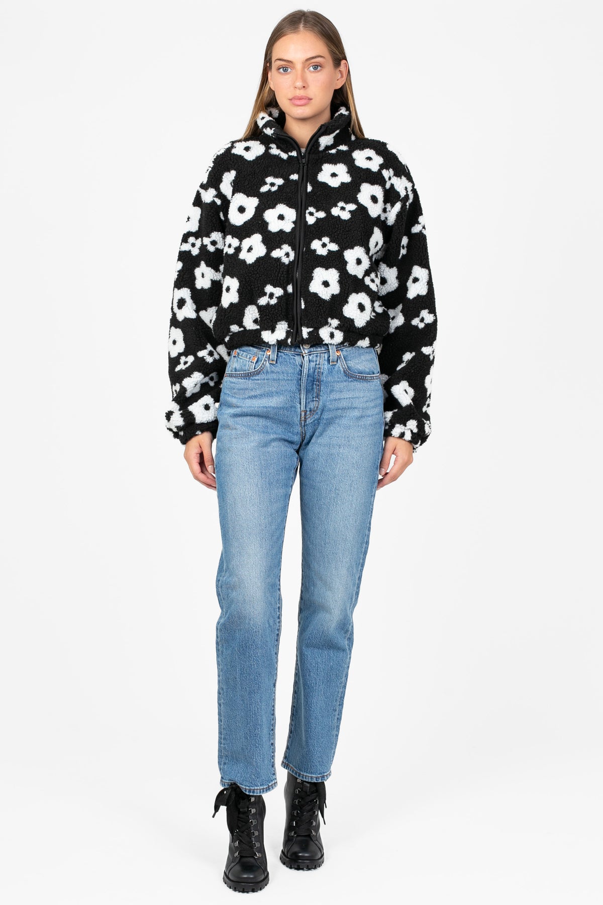 Lila Floral Print Sherpa Jacket - honey