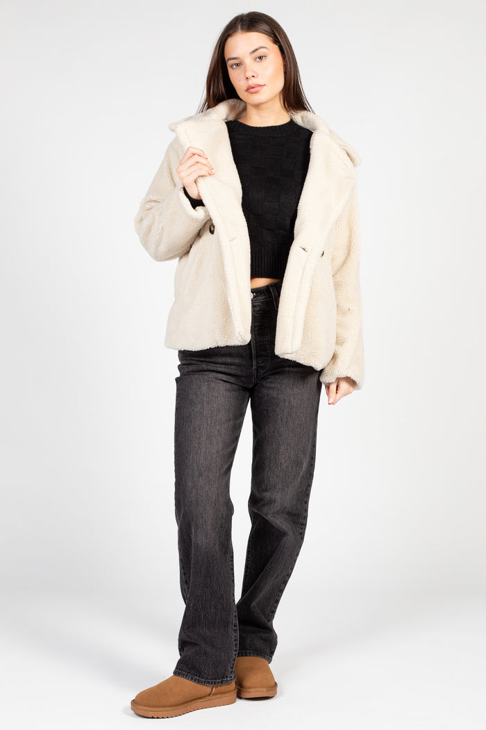 Maia Collared Button Up Teddy Coat - honey