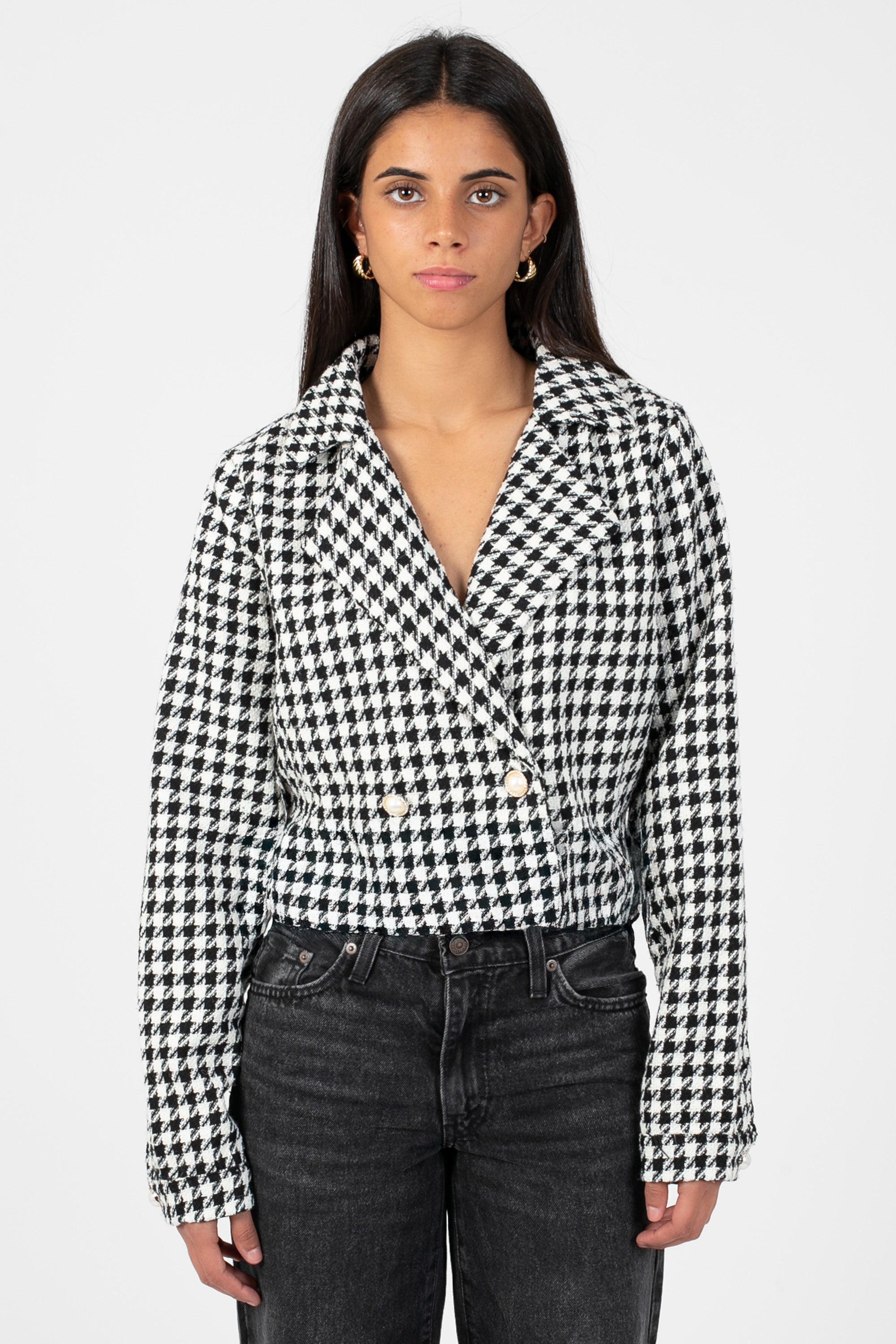 Jessalyn Houndstooth Cropped Blazer – honey