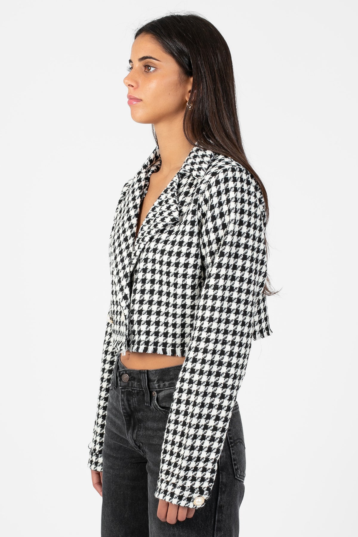Jessalyn Houndstooth Cropped Blazer - honey