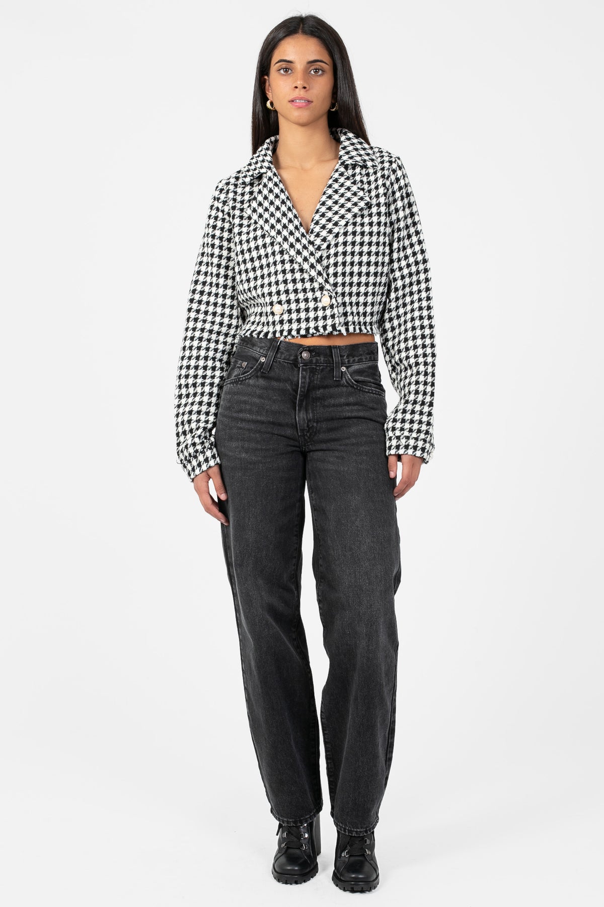 Jessalyn Houndstooth Cropped Blazer - honey