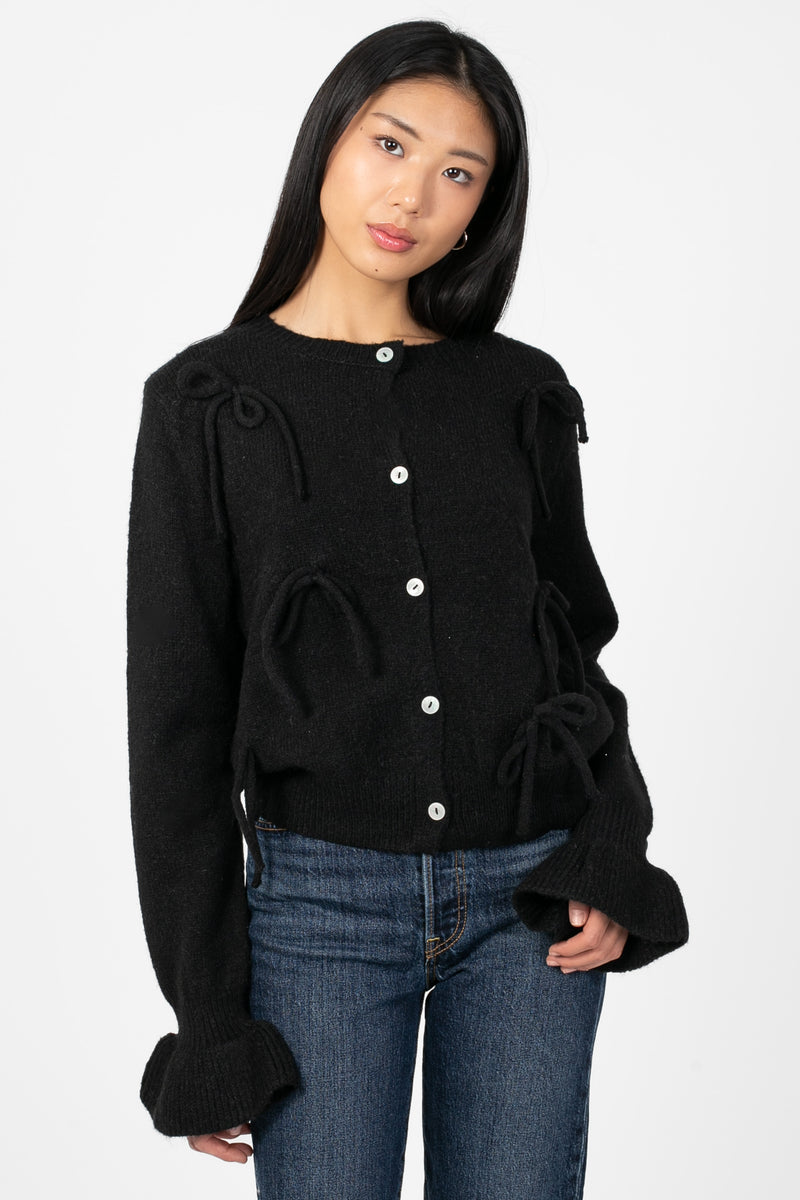 Renee Ruffle Bow Cardigan - honey