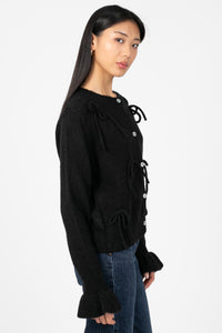 Renee Ruffle Bow Cardigan - honey