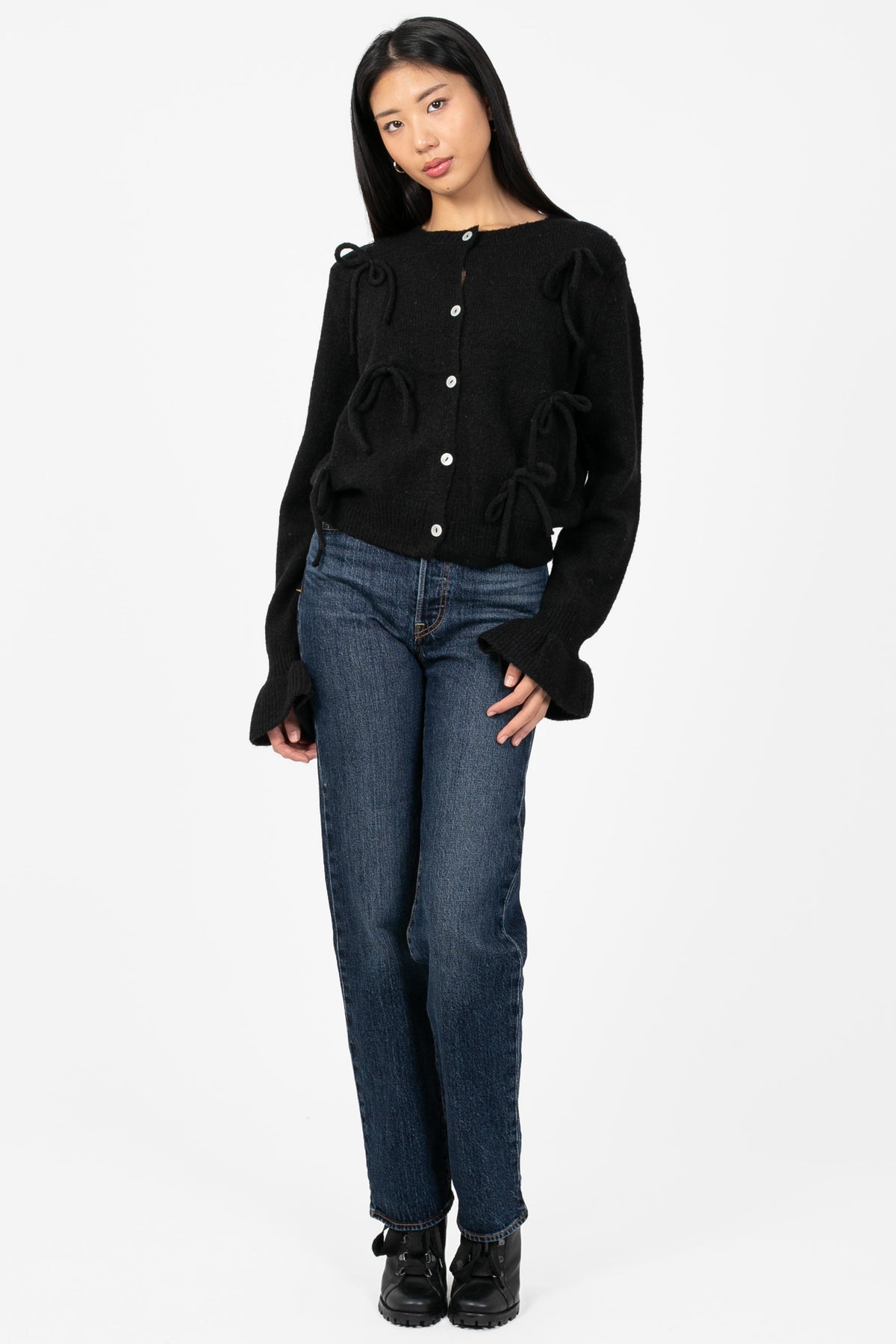 Renee Ruffle Bow Cardigan - honey