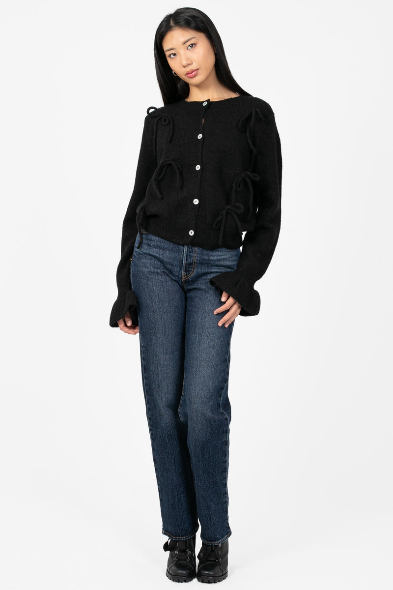 Renee Ruffle Bow Cardigan - honey