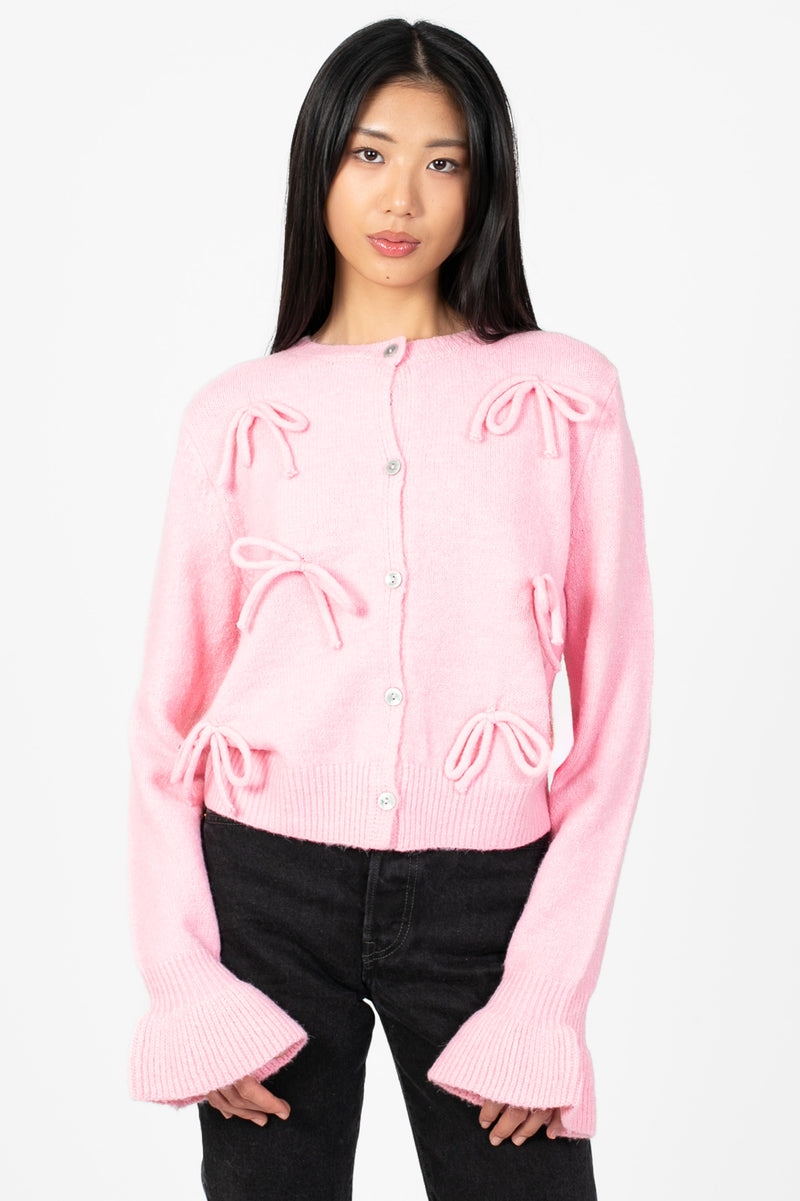 Renee Ruffle Bow Cardigan - honey