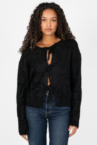 Bow & Tell Fuzzy Cardigan - honey