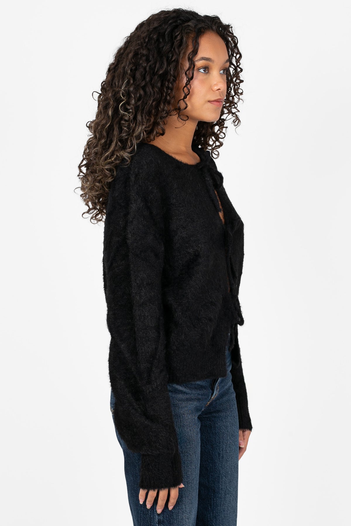 Bow & Tell Fuzzy Cardigan - honey