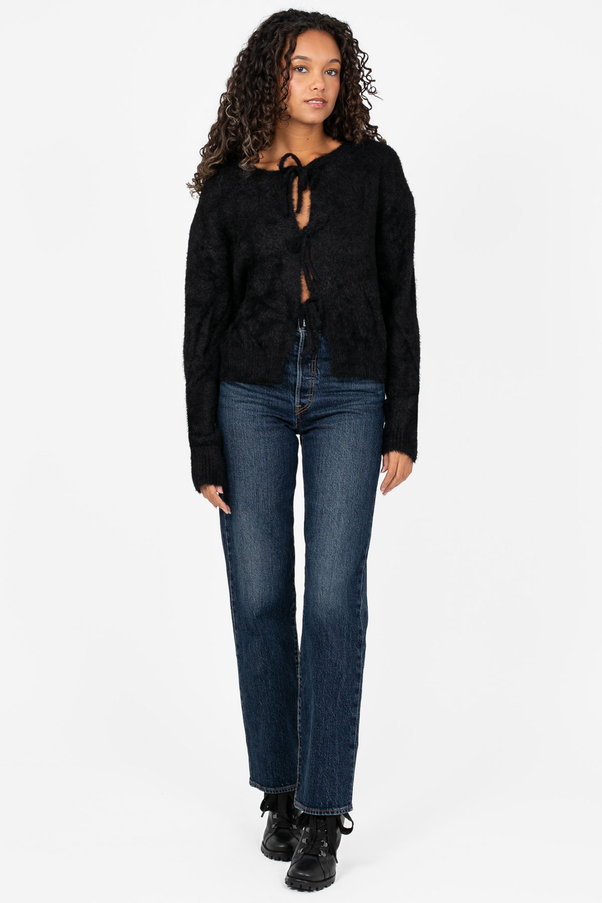 Bow & Tell Fuzzy Cardigan - honey