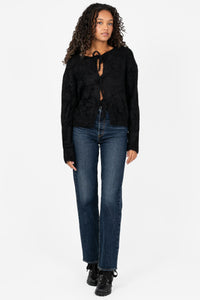 Bow & Tell Fuzzy Cardigan - honey