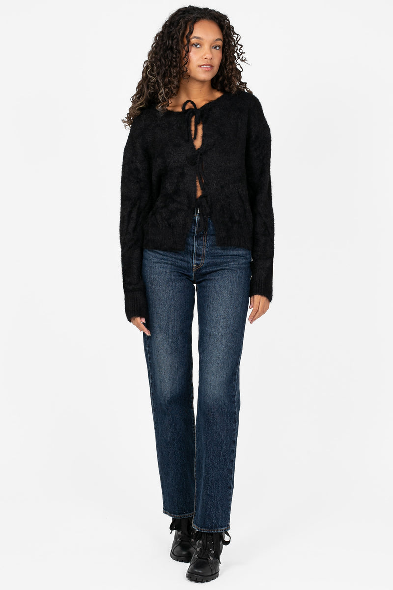 Bow & Tell Fuzzy Cardigan - honey