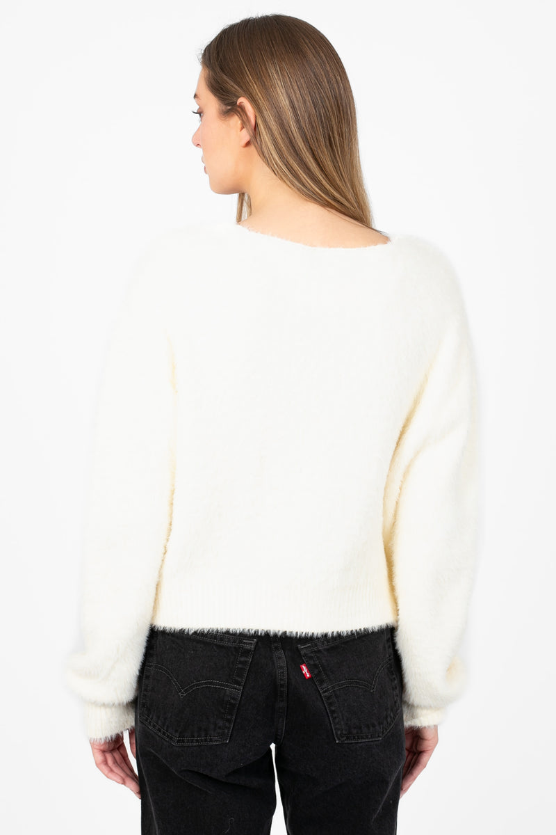 Bow & Tell Fuzzy Cardigan - honey