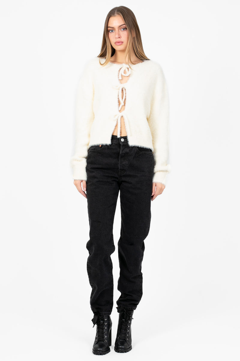 Bow & Tell Fuzzy Cardigan - honey