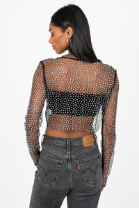 Kylie Long Sleeve Embellished Crop Top