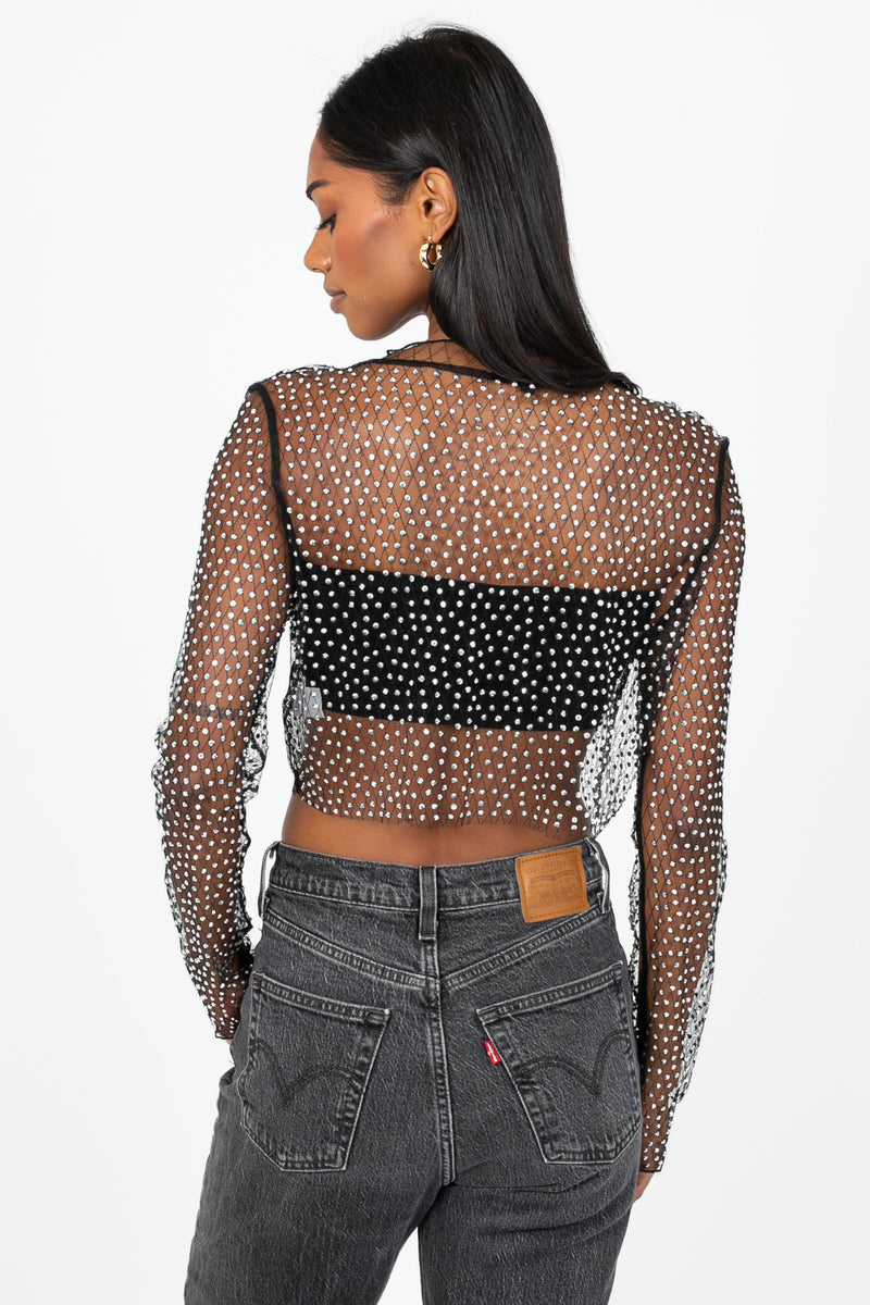 Kylie Long Sleeve Embellished Crop Top