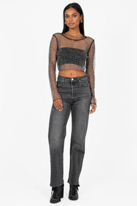 Kylie Long Sleeve Embellished Crop Top