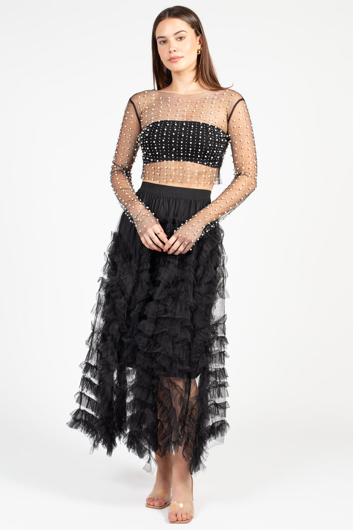 Rylee Pearl Embellished Crop Blouse - honey