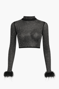 Oriana Rhinestone Feather Cuff Top - honey