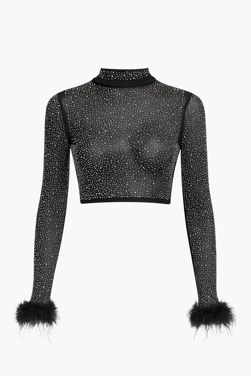 Oriana Rhinestone Feather Cuff Top - honey