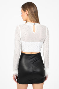 Disco Heaven Rhinestone Feather Cuff Top - honey