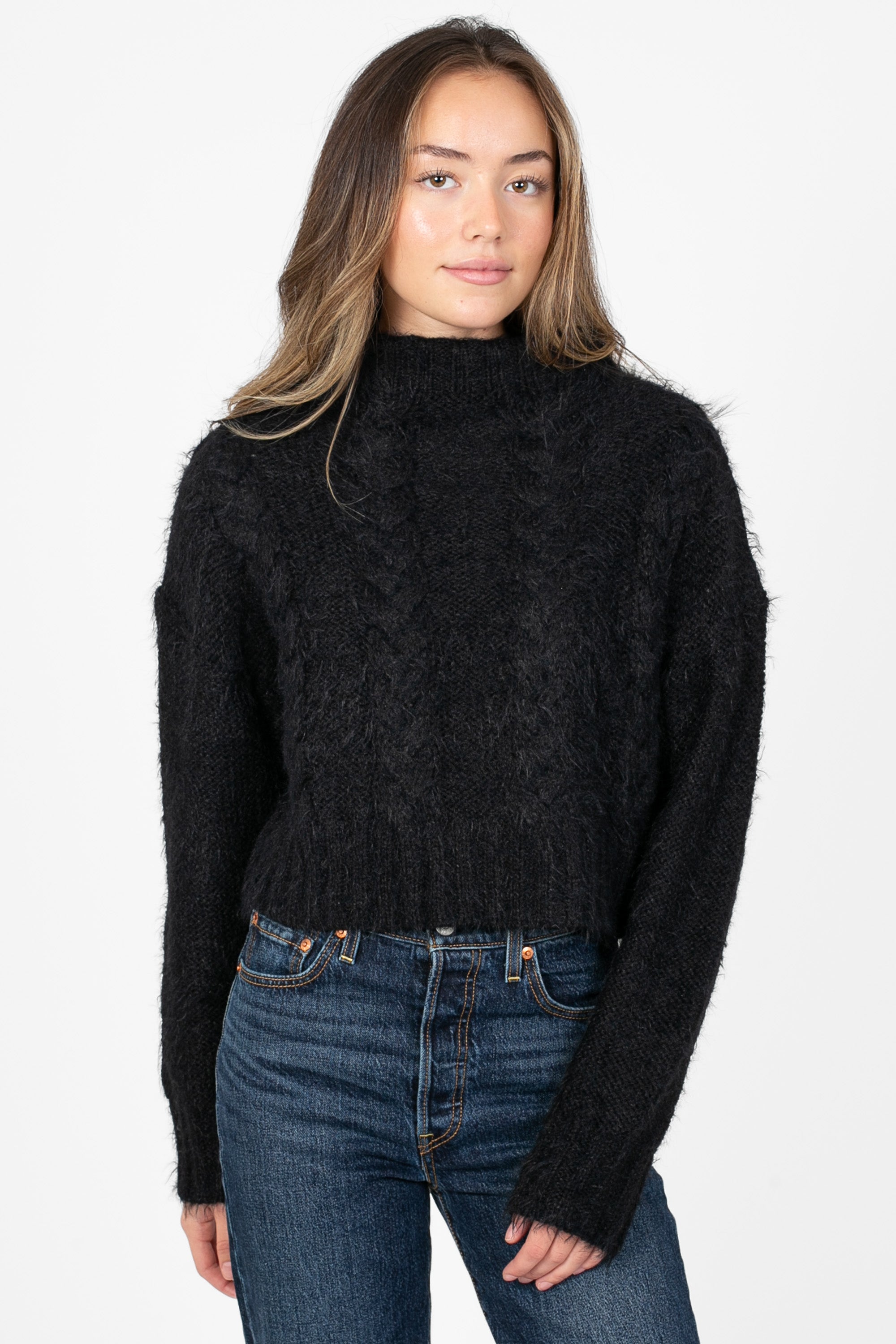 Vivienne Turtleneck Fuzzy Cable Sweater