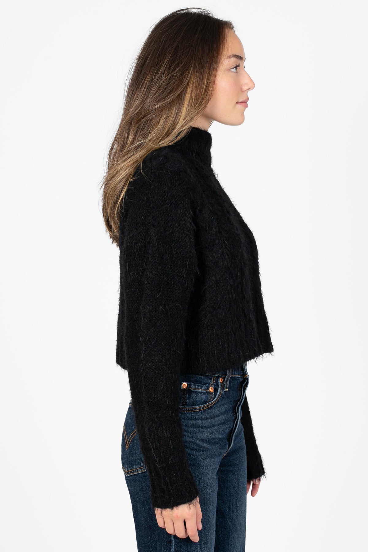 Vivienne Turtleneck Fuzzy Cable Sweater - honey
