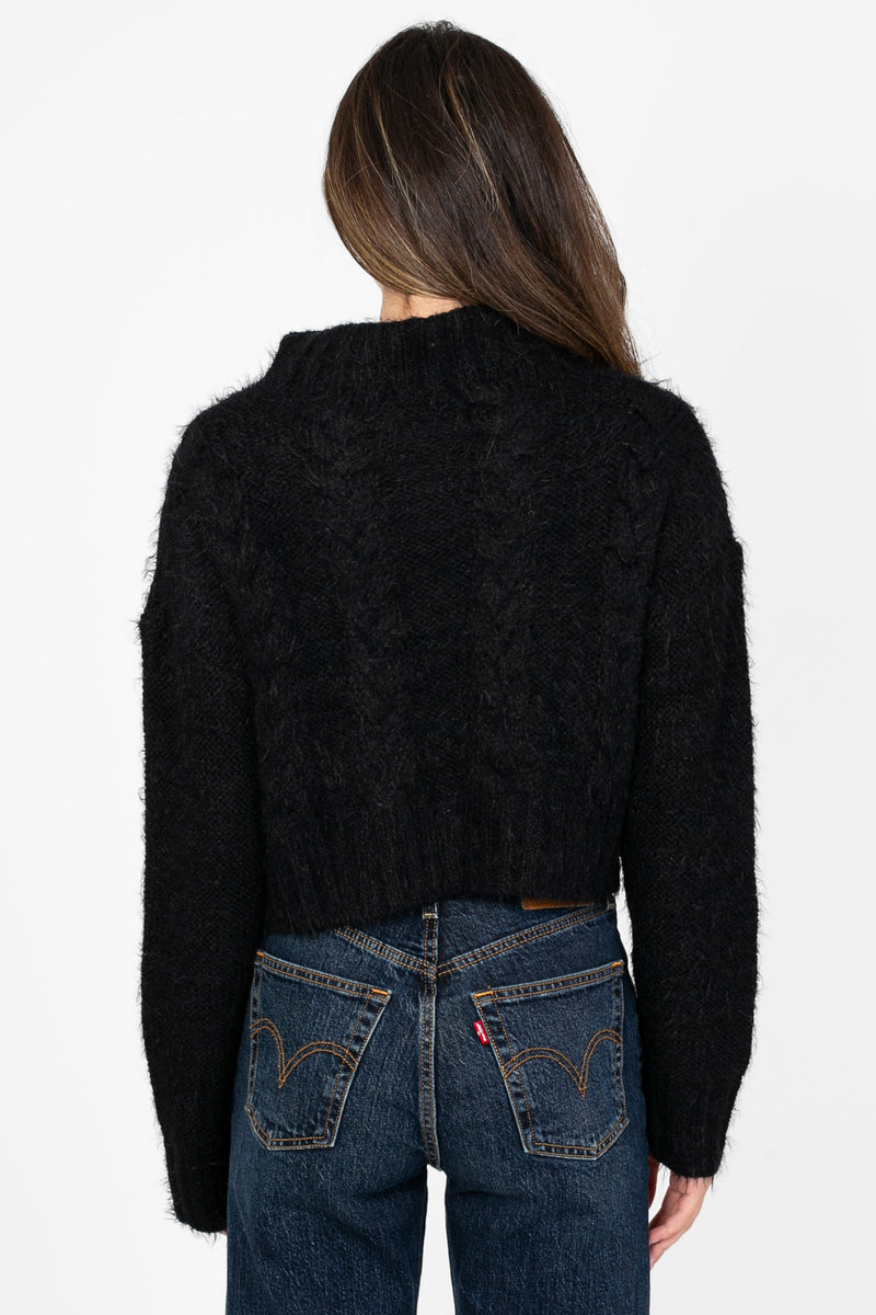 Vivienne Turtleneck Fuzzy Cable Sweater - honey