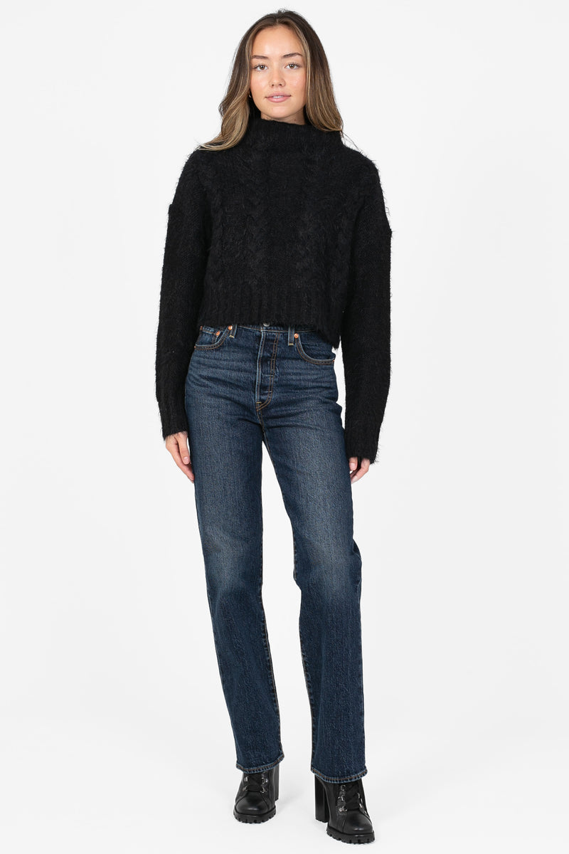 Vivienne Turtleneck Fuzzy Cable Sweater - honey