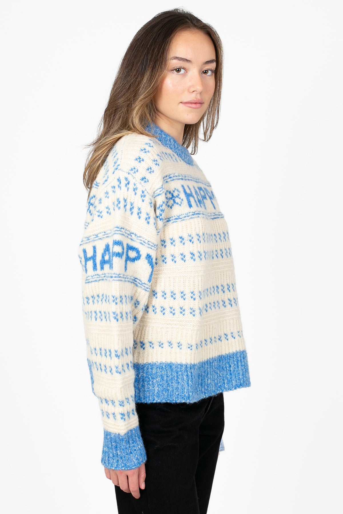 Happy Printed Thick Knit Sweater - honey