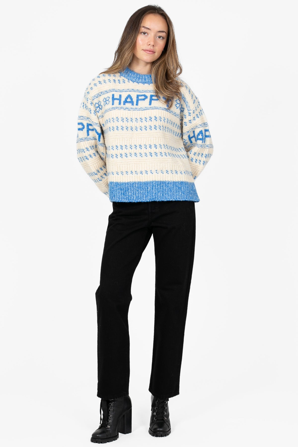Happy Printed Thick Knit Sweater - honey