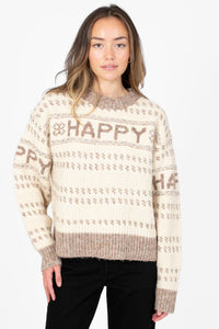 Happy Printed Thick Knit Sweater - honey
