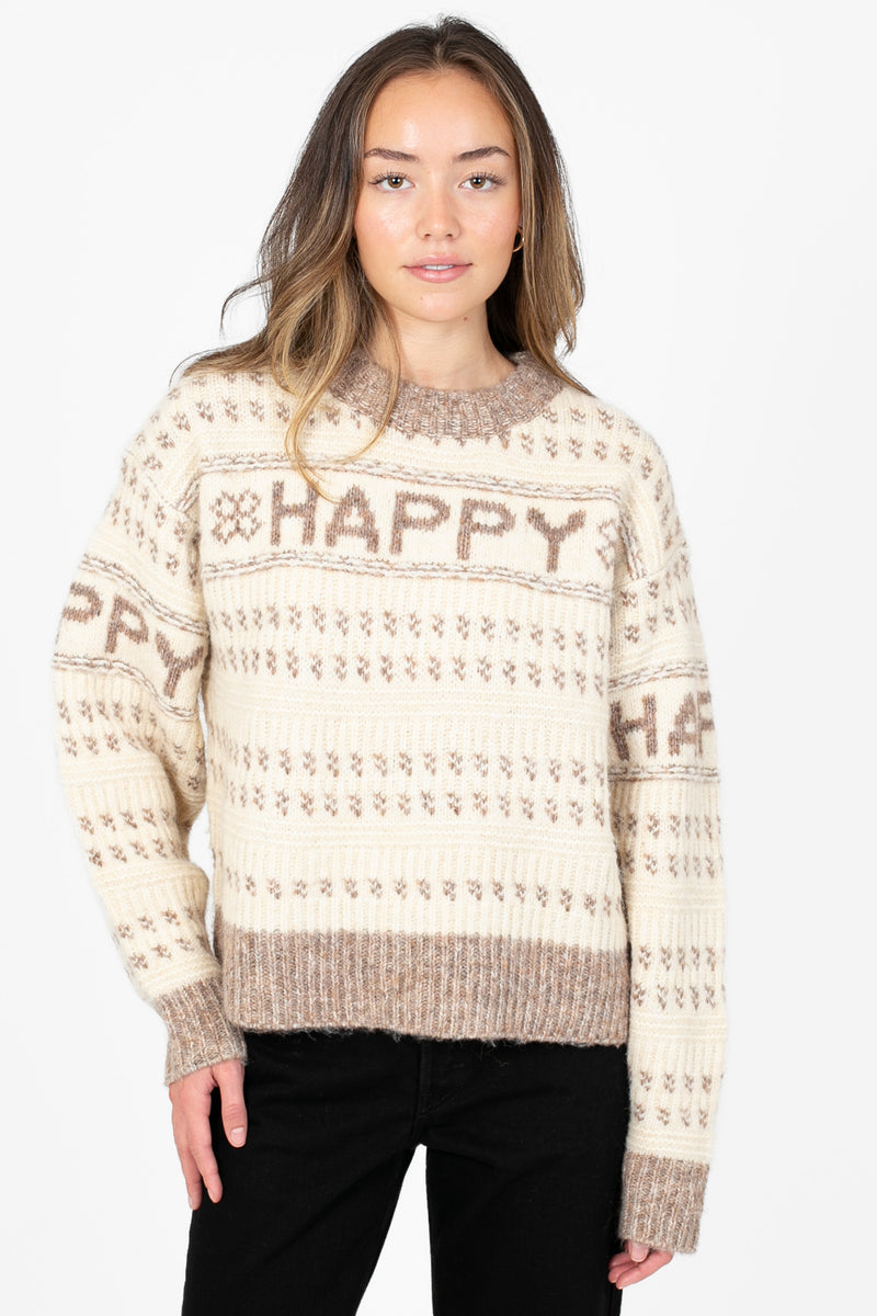Happy Printed Thick Knit Sweater - honey