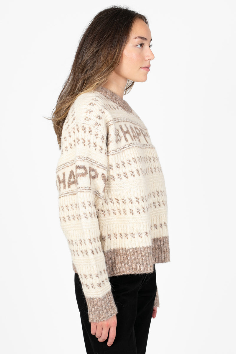 Happy Printed Thick Knit Sweater - honey