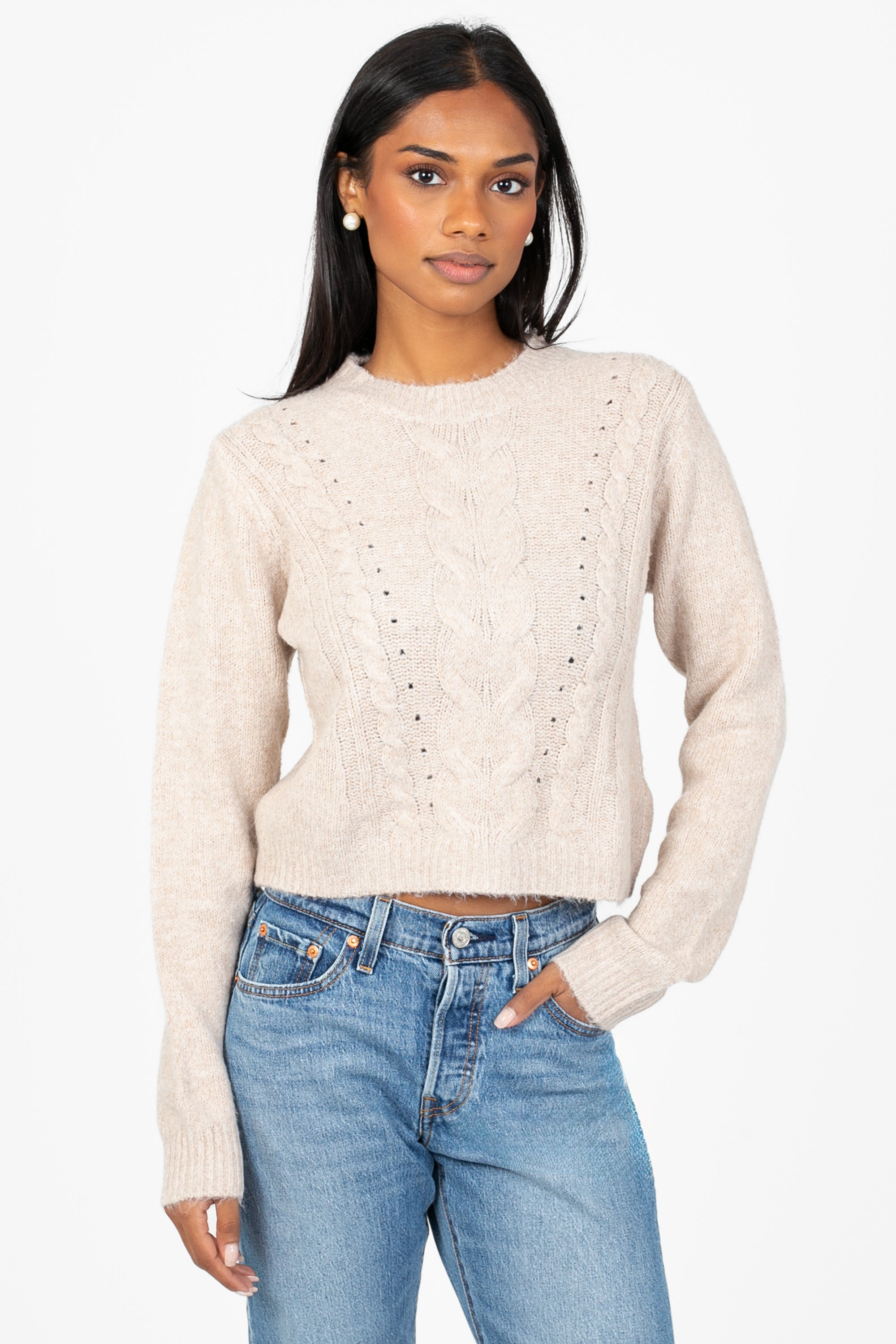 herlipto☆Fuzzy Cable Knit Cardigan/Honey Honey Cable Knit Flower Cardigan - All Tops | Red Dress