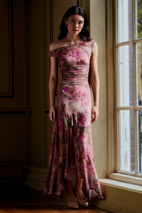 Natalia Floral Ruched Mesh Maxi Dress
