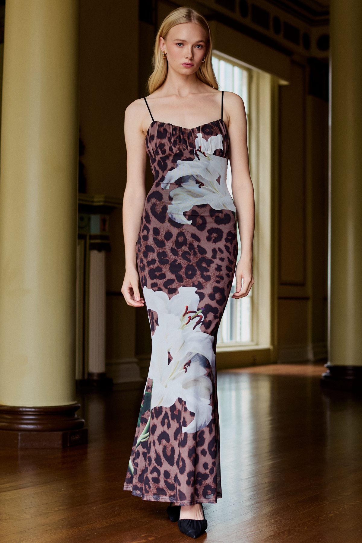 Chiara Leopard Floral Mesh Maxi Dress