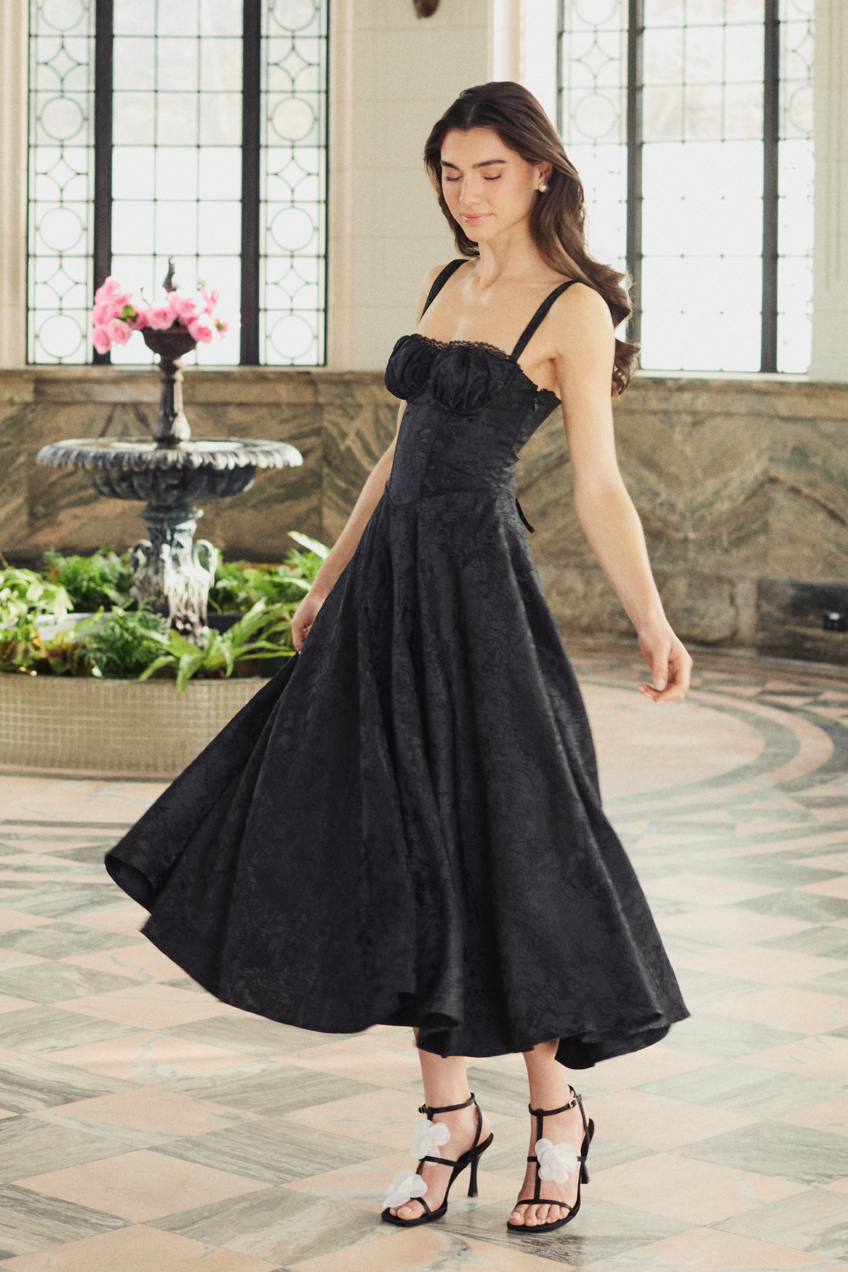 Claudine Floral Jacquard Midi Dress - honey