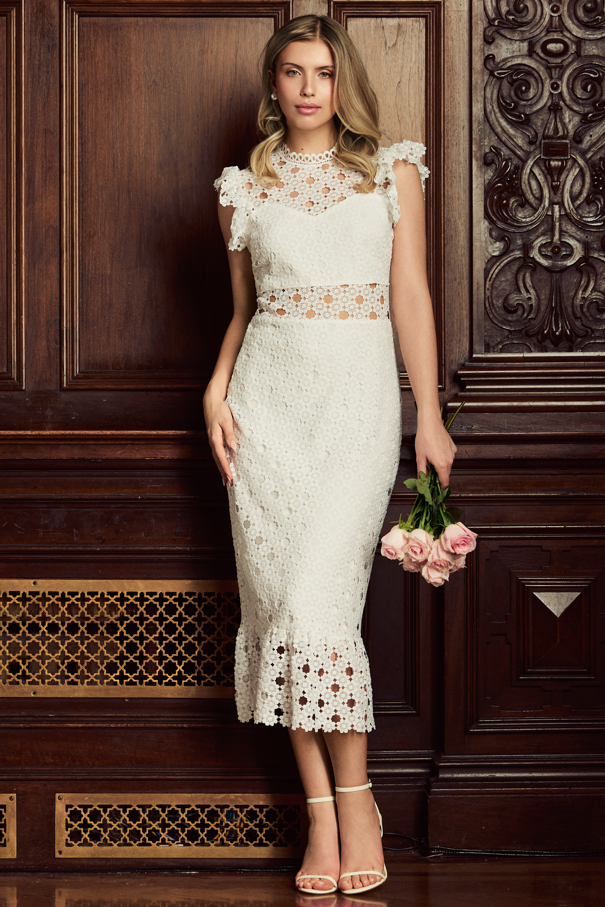 Samantha Lace Trumpet Bottom Midi Dress honey Samantha Lace Trumpet Bottom Midi Dress honey