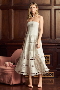 Mia Strapless Eyelet Midi Dress