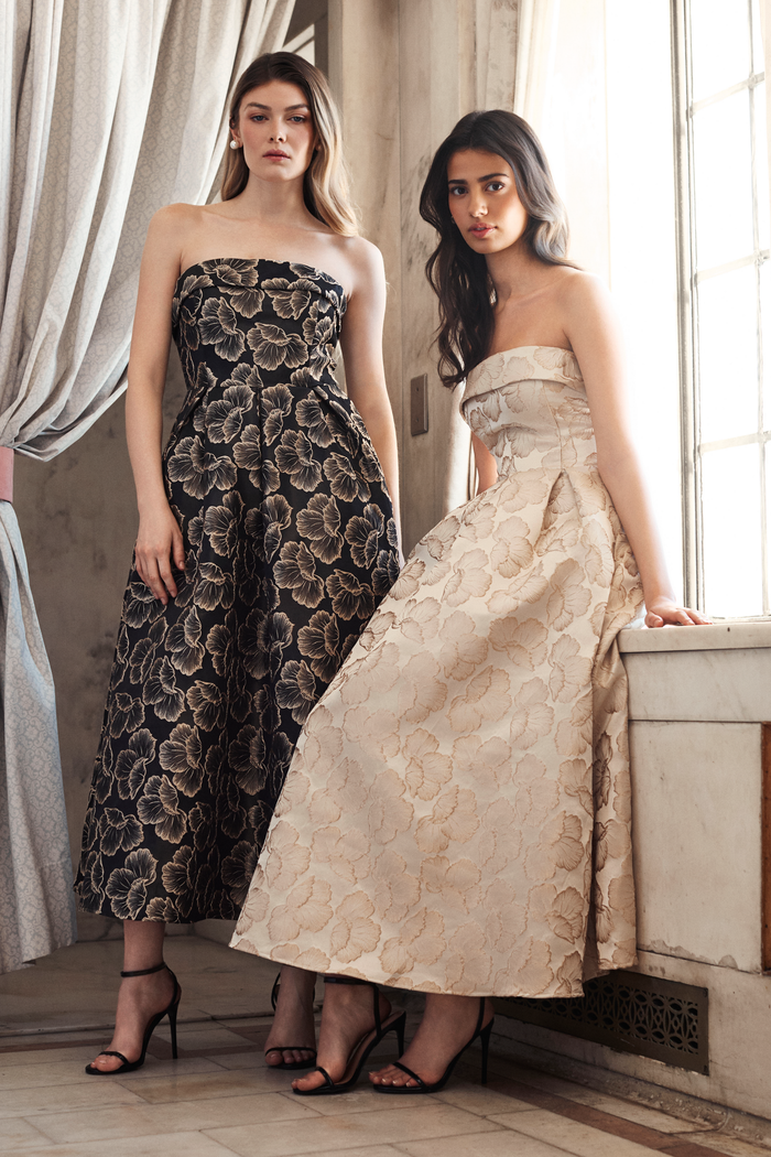 Palmera Floral Jacquard Midi Dress - honey