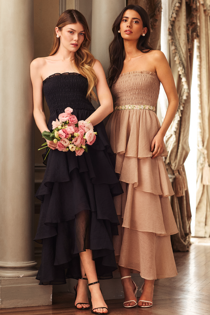 Marlow Smocked Tiered Ruffle Maxi Dress - honey