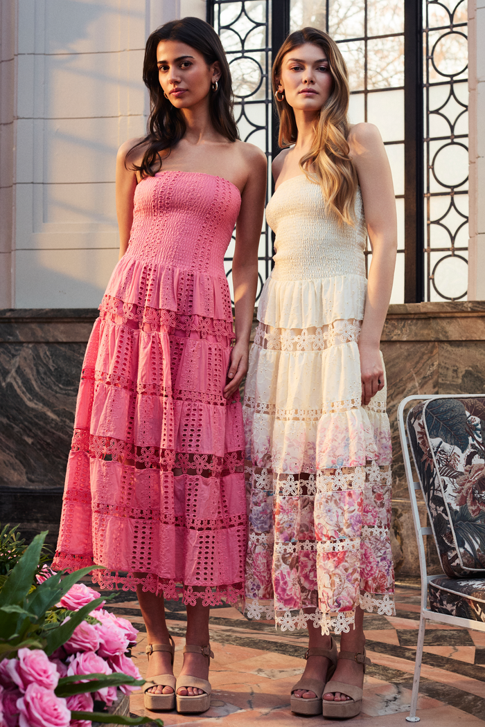 Mia Strapless Eyelet Midi Dress