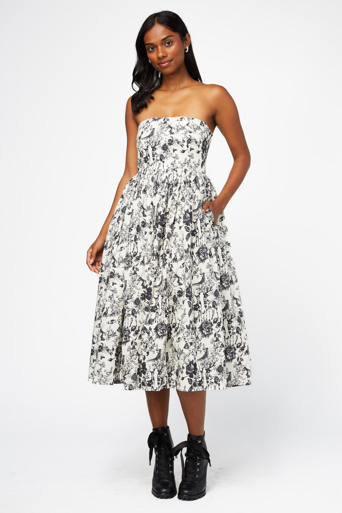 Ophelia Strapless Printed Midi Dress