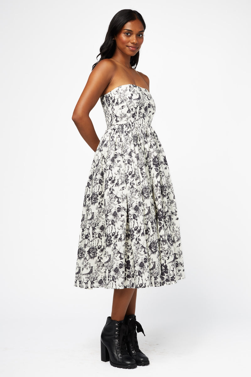 Ophelia Strapless Printed Midi Dress