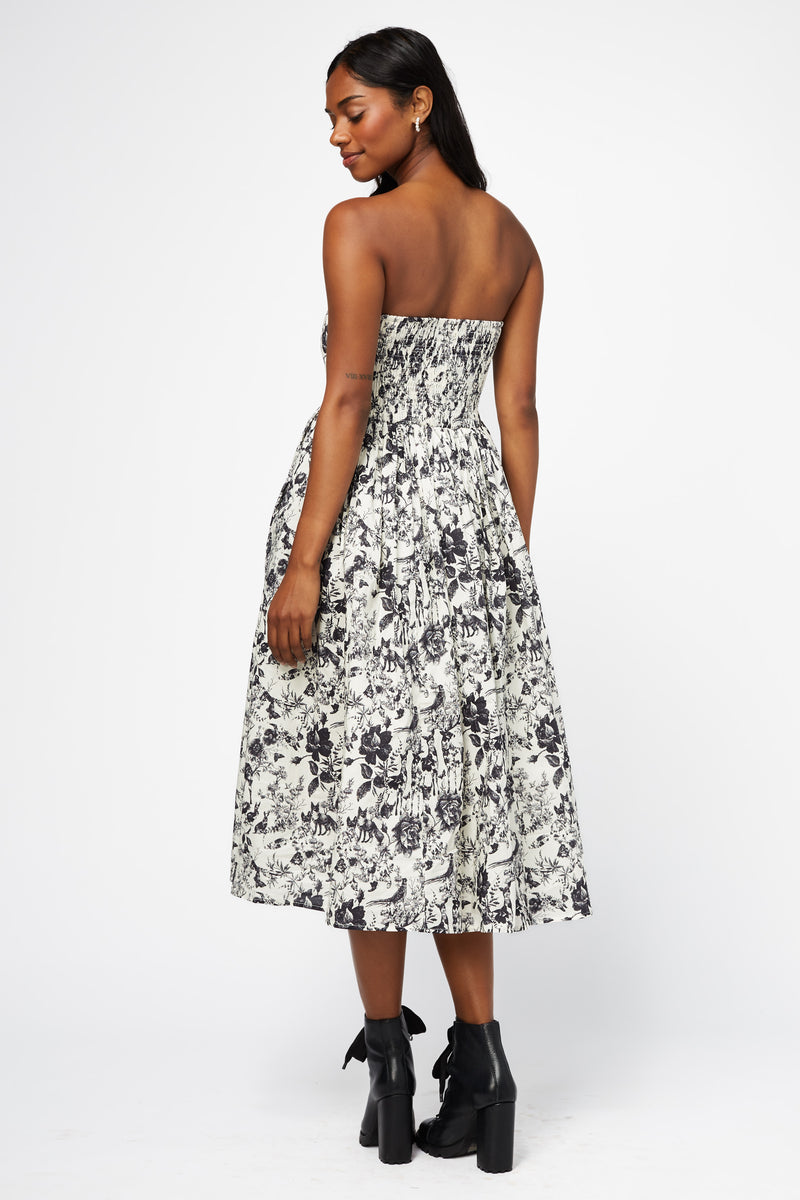 Ophelia Strapless Printed Midi Dress