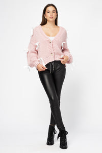 Belle Chunky Bow Knit Cardigan Sweater