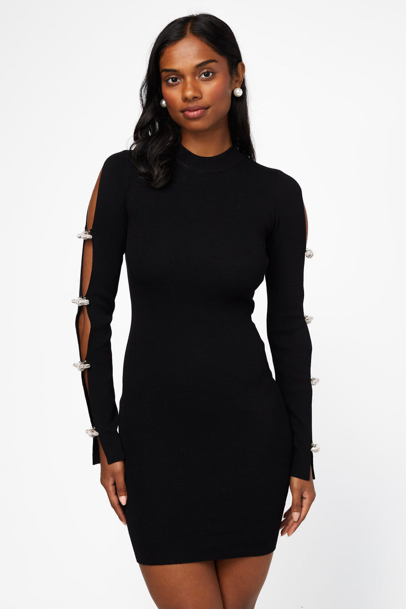 Maisie Rhinestone Bow Mini Dress – honey